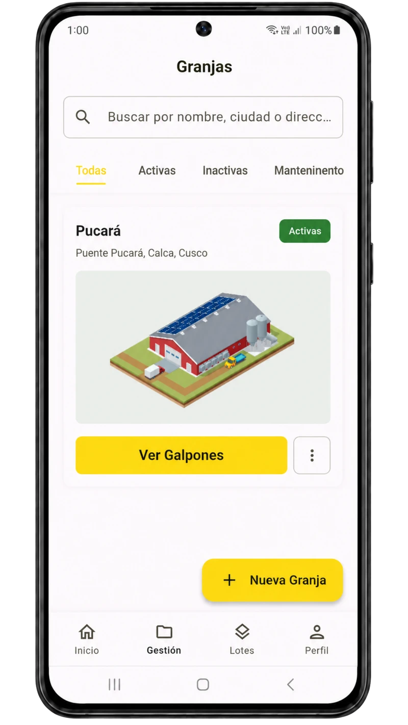 Listado de granjas registradas