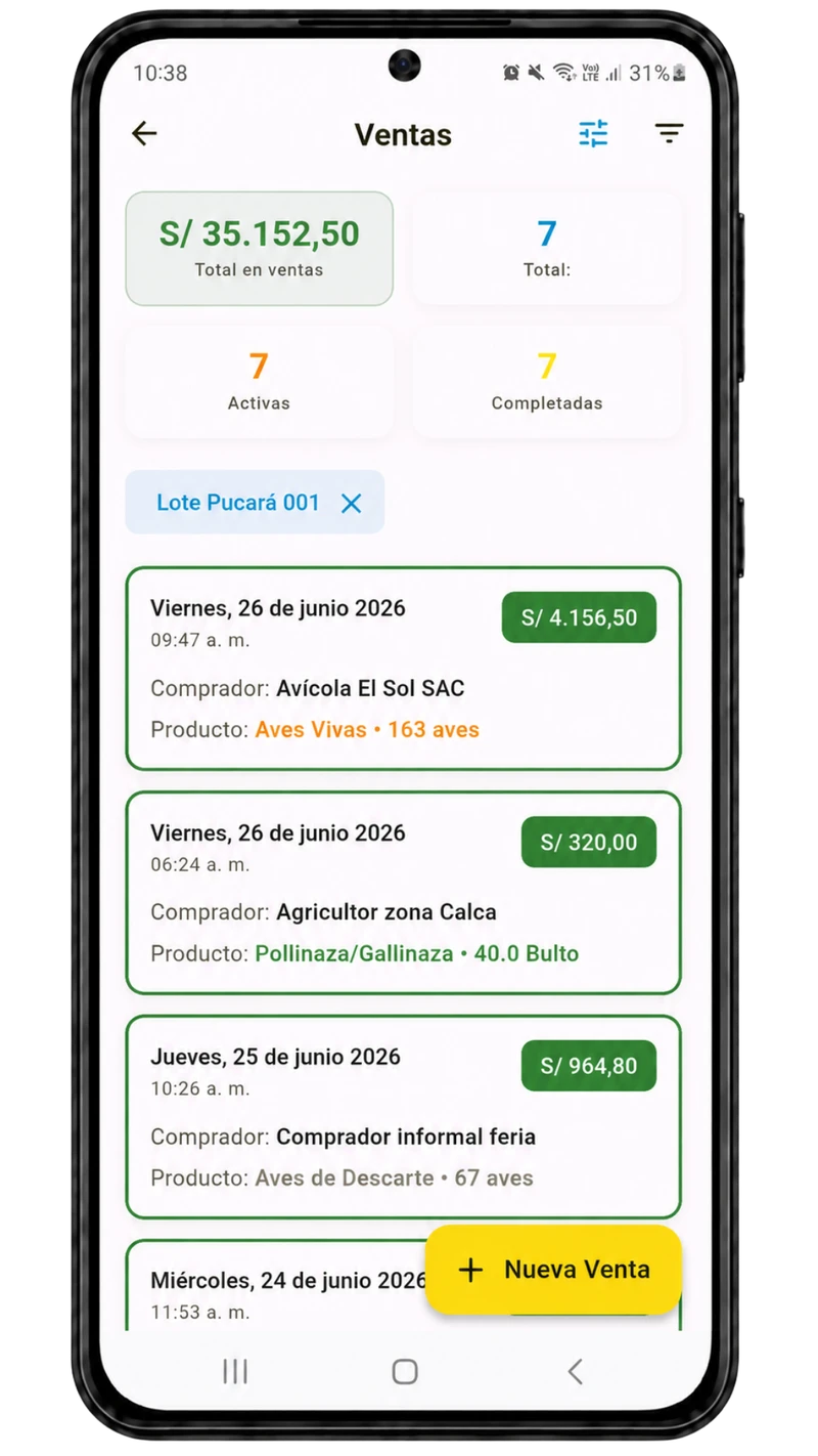Ventas e ingresos registrados por lote